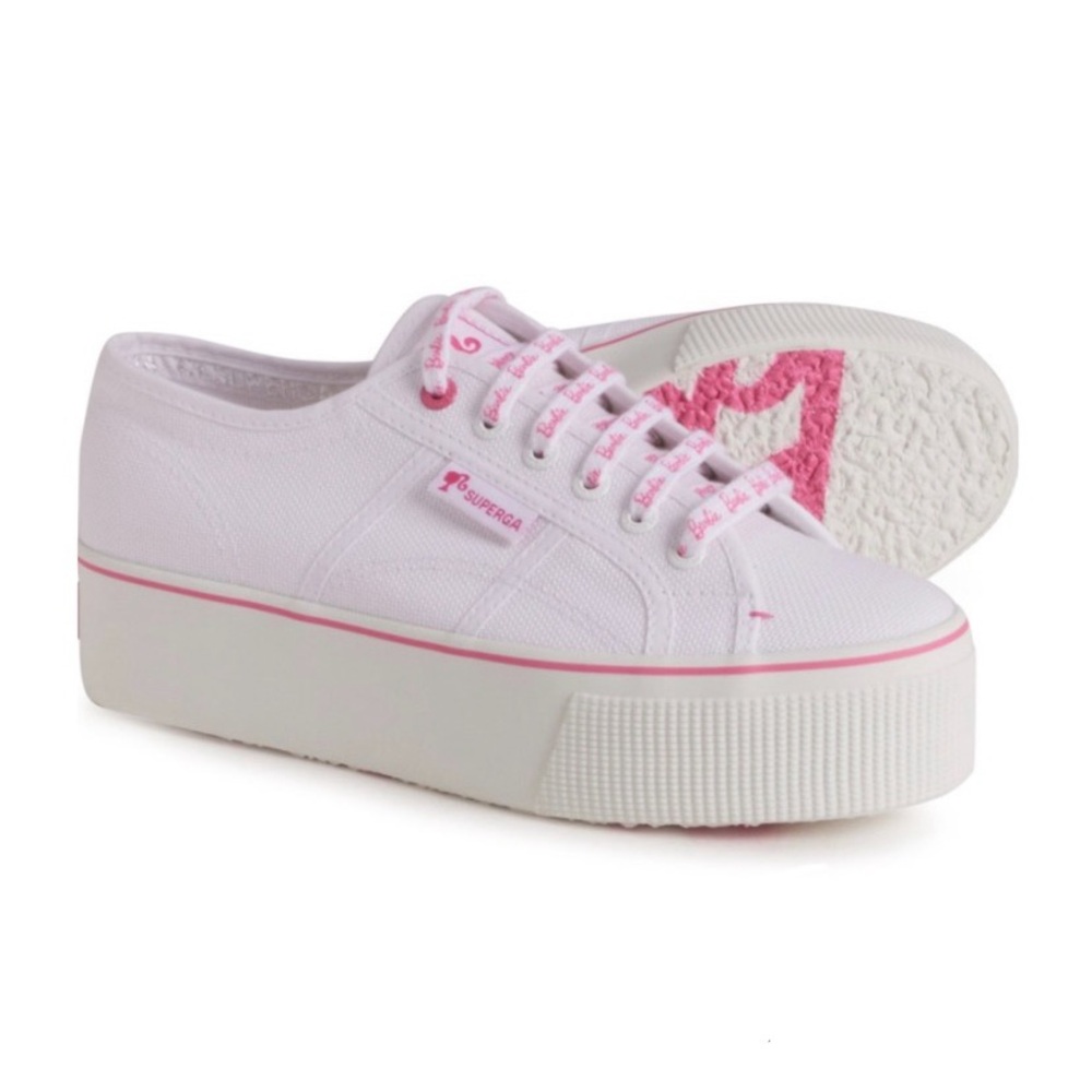 NEW in Box Superga 2790 Barbie Platform Sneaker Women Size 7 White Pink Lace Up